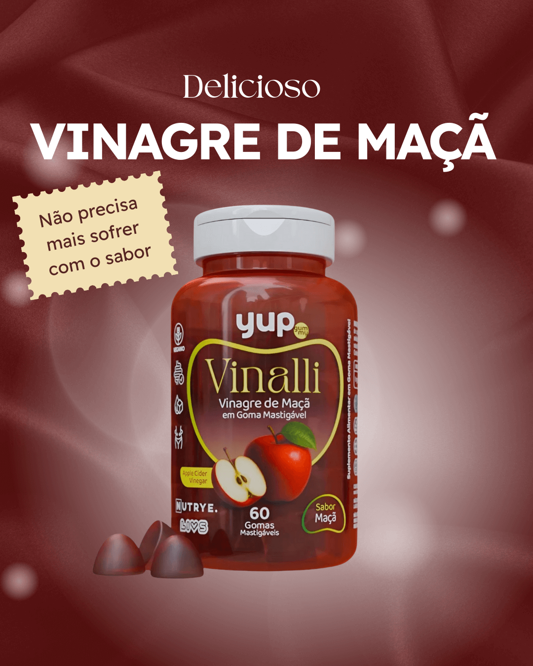Vinagre De Maça Organico - Gummies Gummy Vinalli 60 Gomas